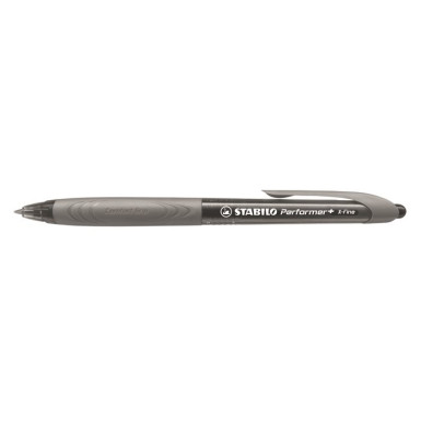 STABILO Golyóstoll, 0,38 mm, nyomógombos, szürke tolltest, STABILO "Performer+", fekete