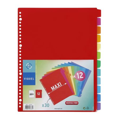VIQUEL Regiszter, műanyag, A4 Maxi, 12 részes, VIQUEL