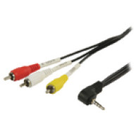 Valueline AV jack, 3,5 mm-es kábel, AV jack, 3,5 mm-es dugasz - 3x RCA dugasz, 2,00 m, fekete