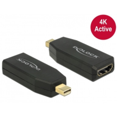 Delock 65581 miniDisplayport 1.2 dugós csatl. - HDMI csatlakozóhüvely 4K aktív - Fekete