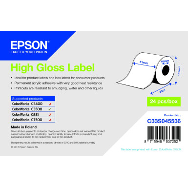 EPSON - POS SD LABEL CONSUMABLES U4 HIGH GLOSS LABEL - CONTINUOUS   C33S045536