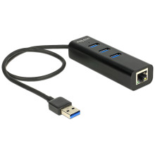 Delock USB 3.0-s elosztó 3 porttal + 1 Gigabit LAN-port 10/100/1000 Mb/s 62653
