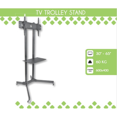 Techly mobil állvány, TV LCD/LED/Plazma számára, 30''-65'', 60kg, VESA, polccal 309982