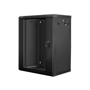 Lanberg 19'' fali rack szekrény 18U 600x450mm fekete (üvegajtó) WF01-6418-10B