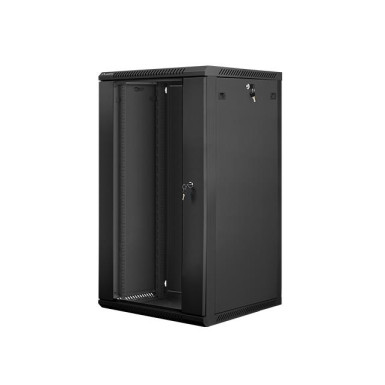 Lanberg 19'' fali rack szekrény 22U 600x600mm fekete (üvegajtó) WF01-6622-10B
