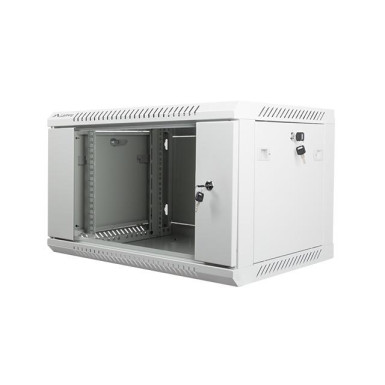 Lanberg 19'' fali rack szekrény 6U 600x450mm szürke (üvegajtó) WF01-6406-10S