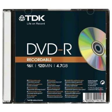 TDK DVD-R 4.7GB 16x Slim tokos DVD lemez TDK DVD-R 4.7GB 16x Slim tokos DVD lemez