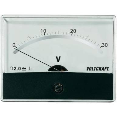 Beépíthető analóg lengőtekercses feszültségmérő műszer 30V/DC Voltcraft AM-86x65 Beépíthető analóg lengőtekercses feszültségmérő műszer 30V/DC Voltcraft AM-86x65