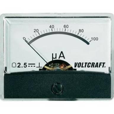 Beépíthető analóg lengőtekercses árammérő műszer 100µA/DC Voltcraft AM-60x46 Beépíthető analóg lengőtekercses árammérő műszer 100µA/DC Voltcraft AM-60x46