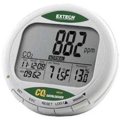 Sz&eacute;ndioxid CO2 m&eacute;rőműszer, levegőminős&eacute;g m&eacute;rő, adatgyűjtő 0 - 9999 ppm CO2 Extech CO210