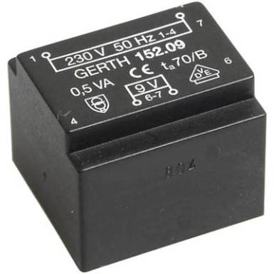 EE 20/10,5 Nyák transzformátor, 230 V / 9 V 55 mA 0,5 VA Gerth EE 20/10,5 Nyák transzformátor, 230 V / 9 V 55 mA 0,5 VA Gerth