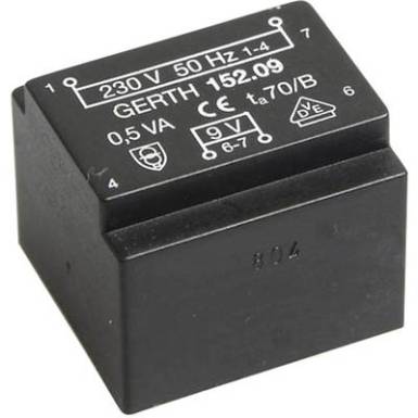 EE 20/10,5 Ny&aacute;k transzform&aacute;tor, 230 V / 2 x 6 V 41 mA 0,5 VA Gerth