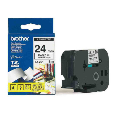 BROTHER TZ-FX251 laminált P-touch felxibilis szalag (24mm) Black on White - 8m