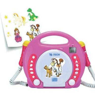 Gyermek karaoke szett, beépített CD lejátszóval, két mikrofonnal, USB-s, SD kártyás, rózsaszín X4-Tech Bobby Joey 701354 Gyermek karaoke szett, beépített CD lejátszóval, két mikrofonnal, USB-s, SD kártyás, rózsaszín X4-Tech Bobby Joey 701354
