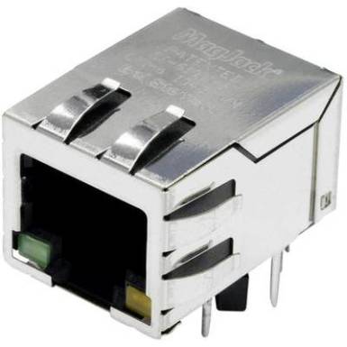 MagJack Gigabit Ethernet 8 átvivő LED-el, Tab down alj, beépíthető, vízszintes Gigabit Ethernet Pólus: 8P8C nikkelezett MagJack Gigabit Ethernet 8 átvivő LED-el, Tab down alj, beépíthető, vízszintes Gigabit Ethernet Pólus: 8P8C nikkelezett
