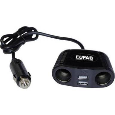 Szivargy&uacute;jt&oacute; eloszt&oacute;, USB t&ouml;ltővel, 2 r&eacute;szes aljzattal Eufab 16549