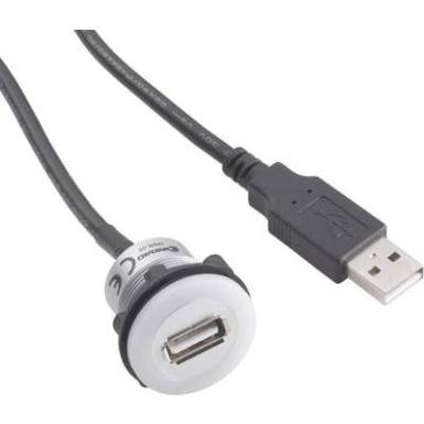 Be&eacute;p&iacute;thető USB A 2.0 megvil&aacute;g&iacute;tott aljzat, ez&uuml;st sz&iacute;nű 60cm USB k&aacute;bellel Conrad USB-05