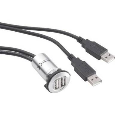 Beépíthető USB A 2.0 kettős aljzat, ezüst 60cm kettős USB kábellel Conrad USB-06 Beépíthető USB A 2.0 kettős aljzat, ezüst 60cm kettős USB kábellel Conrad USB-06