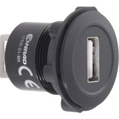 Beépíthető USB A 2.0 aljzat Conrad USB-01-BK Beépíthető USB A 2.0 aljzat Conrad USB-01-BK