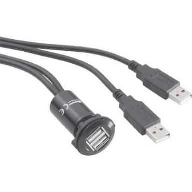 Beépíthető USB A 2.0 kettős aljzat, 60cm kettős USB kábellel Conrad USB-06 Beépíthető USB A 2.0 kettős aljzat, 60cm kettős USB kábellel Conrad USB-06