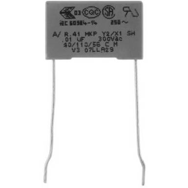 MKP zavarszűrő kondenzátor, radiális 10 nF 300 V 20 % 15 mm, 18 x 5 x 11 Kemet R413I21000000M MKP zavarszűrő kondenzátor, radiális 10 nF 300 V 20 % 15 mm, 18 x 5 x 11 Kemet R413I21000000M