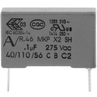 MKP zavarszűrő kondenzátor, radiális 47 nF 275 V 20 % 15 mm, 18 x 5 x 11 Kemet R46KI24700001M MKP zavarszűrő kondenzátor, radiális 47 nF 275 V 20 % 15 mm, 18 x 5 x 11 Kemet R46KI24700001M
