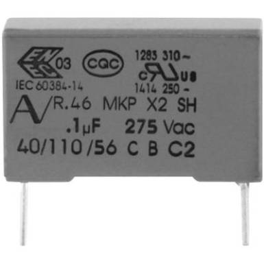 MKP zavarszűrő kondenzátor, radiális 100 nF 275 V 20 % 15 mm, 18 x 5 x 11 Kemet R46KI310000M1M MKP zavarszűrő kondenzátor, radiális 100 nF 275 V 20 % 15 mm, 18 x 5 x 11 Kemet R46KI310000M1M