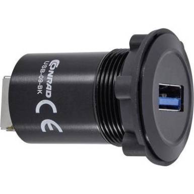 Be&eacute;p&iacute;thető USB A - USB B 3.0 aljzat Conrad USB-09-BK