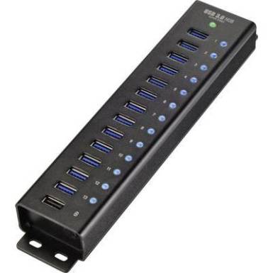 13+1 portos USB hub, alumínium, gyorstöltővel, falra szerelhető, Renkforce 13+1 portos USB hub, alumínium, gyorstöltővel, falra szerelhető, Renkforce