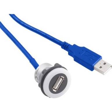 Be&eacute;p&iacute;thető USB aljzat, USB A alj - USB A dug&oacute;, 60 cm k&aacute;bel, Conrad USB-12-BK