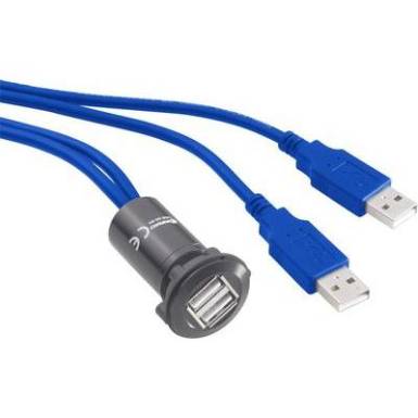 Beépíthető USB aljzat, 2xUSB A alj - 2xUSB A dugó, 60 cm kábel, Conrad USB-13-BK Beépíthető USB aljzat, 2xUSB A alj - 2xUSB A dugó, 60 cm kábel, Conrad USB-13-BK