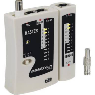 K&aacute;belvizsg&aacute;l&oacute; k&eacute;sz&uuml;l&eacute;k, k&aacute;belteszter RJ-45/RJ-11/BNC-hez, Basetech BT-200
