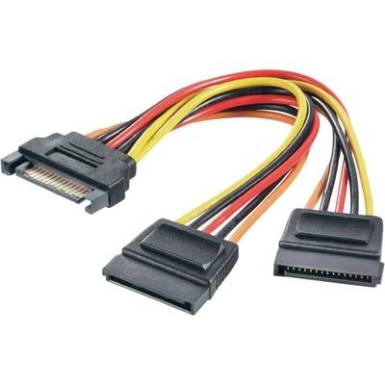 SATA Y tápkábel, 15 cm, 1x SATA dugó, 15 pólus - 2x SATA alj, 15 pólus, renkforce SATA Y tápkábel, 15 cm, 1x SATA dugó, 15 pólus - 2x SATA alj, 15 pólus, renkforce