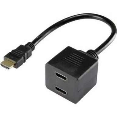 HDMI Y adapter [1x HDMI dug&oacute; - 2x HDMI alj] fekete, aranyozott, renkforce