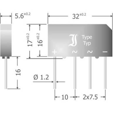 Szilícium hídegyenirányító, ház típus: SIL, névleges áram 1.5 A, U(RRM) 80 V, Diotec B500C5000-3300A Szilícium hídegyenirányító, ház típus: SIL, névleges áram 1.5 A, U(RRM) 80 V, Diotec B500C5000-3300A