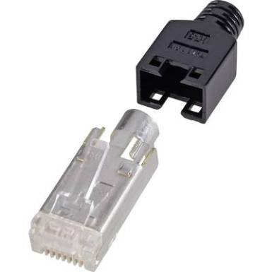 RJ45 dugó, árnyékolt, CAT5e, egyenes, 8P8C, fekete, renkforce H9540.4-10 10 db RJ45 dugó, árnyékolt, CAT5e, egyenes, 8P8C, fekete, renkforce H9540.4-10 10 db