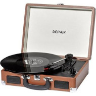 Retro koffer lemezjátszó, USB-s bakelit lemezjátszó beépített digitalizálóval, barna színű Denver VPL-120