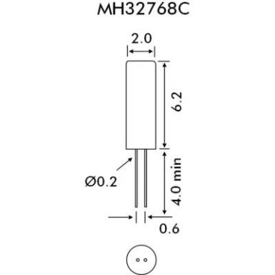 Órakvarc, kristály, frekvencia: 32,768000 kHz, kivitel: MH32768C, cilinder (Ø x Ma) 2 mm x 6,2 mm, EuroQuartz MH32768C Órakvarc, kristály, frekvencia: 32,768000 kHz, kivitel: MH32768C, cilinder (Ø x Ma) 2 mm x 6,2 mm, EuroQuartz MH32768C
