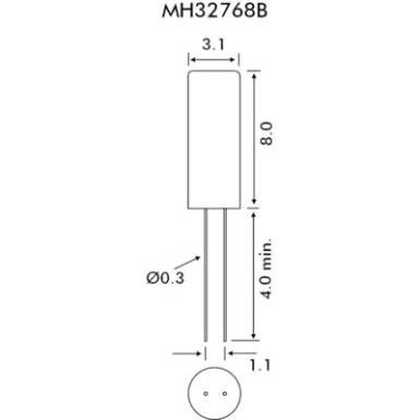 Órakvarc, kristály, frekvencia: 32,768000 kHz, kivitel: MH32768B, cilinder (Ø x Ma) 3,1 mm x 8 mm, EuroQuartz MH32768B Órakvarc, kristály, frekvencia: 32,768000 kHz, kivitel: MH32768B, cilinder (Ø x Ma) 3,1 mm x 8 mm, EuroQuartz MH32768B
