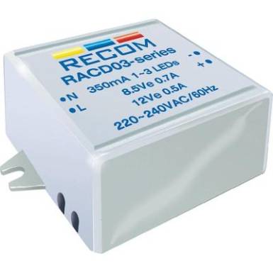 Állandó LED áramforrás 350 mA, 90-264 V/AC, Recom Lighting RACD03-350 Állandó LED áramforrás 350 mA, 90-264 V/AC, Recom Lighting RACD03-350