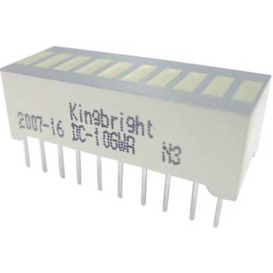 Kingbright 10-es bargraph LED-es kijelző, 25,4 x 10,16 mm, sárga, DC-10YWA Kingbright 10-es bargraph LED-es kijelző, 25,4 x 10,16 mm, sárga, DC-10YWA