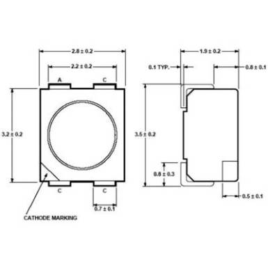 SMD LED PLCC4, 400-1260 mcd, 120°, narancs, Avago Technologies HSML-A401-U40M1 SMD LED PLCC4, 400-1260 mcd, 120°, narancs, Avago Technologies HSML-A401-U40M1