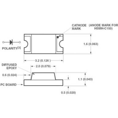 SMD LED 1206, 55 mcd, 140°, 20 mA, 3,4 V, kék, Avago Technologies HSMR-C150 SMD LED 1206, 55 mcd, 140°, 20 mA, 3,4 V, kék, Avago Technologies HSMR-C150