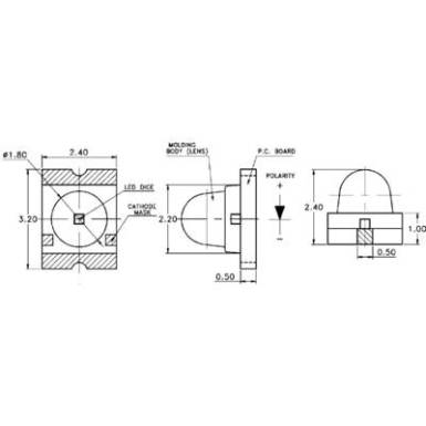 Szubminiatűr Poly-LED lencs&eacute;vel, 650 mcd, 15&deg;, k&eacute;k, Avago Technologies ASMT-BB20-NS000