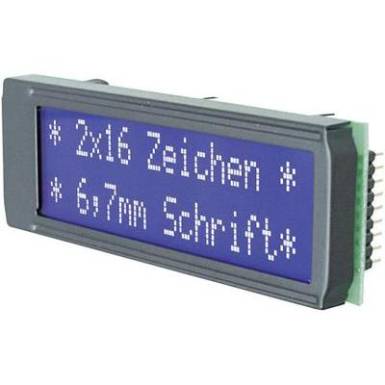 Alfanumerikus LCD DOT-m&aacute;trix kijelző modul 2x16, sz&aacute;mmagass&aacute;g: 6,68 mm, k&eacute;k/feh&eacute;r, EA DIP162-DN3LW