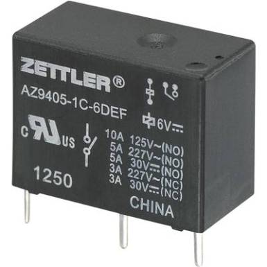 Miniatűr teljesítményrelé Zettler Electronics AZ9405-1C-24DEF 24 V/DC 1 váltó NO 10 A/(NC) 3 A 30 V/DC/277 V/AC Miniatűr teljesítményrelé Zettler Electronics AZ9405-1C-24DEF 24 V/DC 1 váltó NO 10 A/(NC) 3 A 30 V/DC/277 V/AC