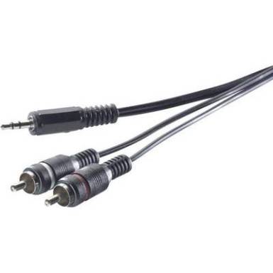 Audio kábel, 2 x RCA dugó/3,5 sztereo jack dugó, 5 m, szürke, SpeaKa 50269 Audio kábel, 2 x RCA dugó/3,5 sztereo jack dugó, 5 m, szürke, SpeaKa 50269