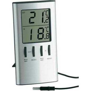 Digit&aacute;lis k&uuml;lső-/belső hőm&eacute;rő, ez&uuml;st, TFA 30.1027