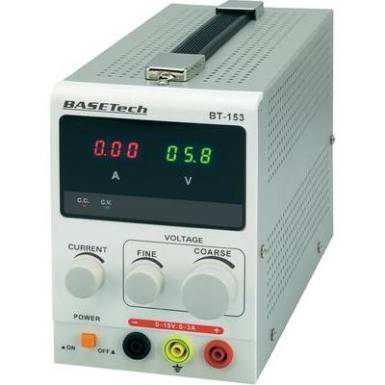 Szabályozható labortápegység 45 W 0-15 V/DC 0-3 A, Basetech BT-153 Szabályozható labortápegység 45 W 0-15 V/DC 0-3 A, Basetech BT-153