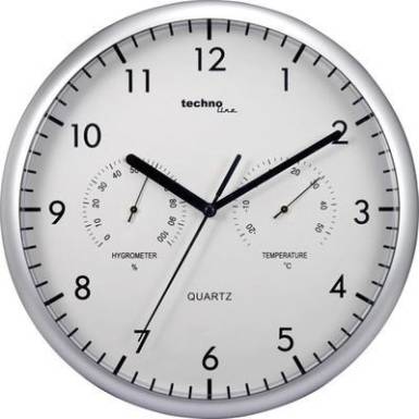 Anal&oacute;g kvarc fali&oacute;ra hőm&eacute;rs&eacute;klet &eacute;s l&eacute;gnedvess&eacute;g m&eacute;rővel, (&Oslash;) 26 cm, WT 650